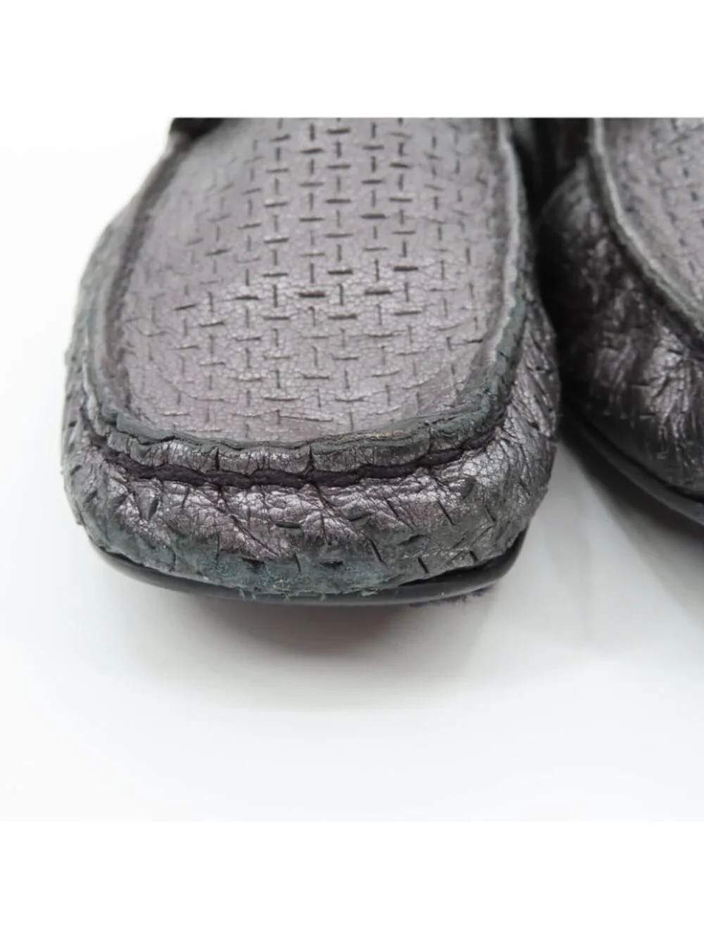 Stuart Weitzman 9.5 SS Pewter Silver Textured Chain Square Toe Loafers Flats